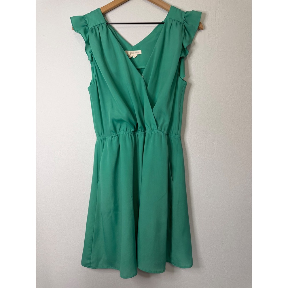 BCBGeneration‎ - Faux Wrap Ruffle Sleeve Green Teal Women's Size M